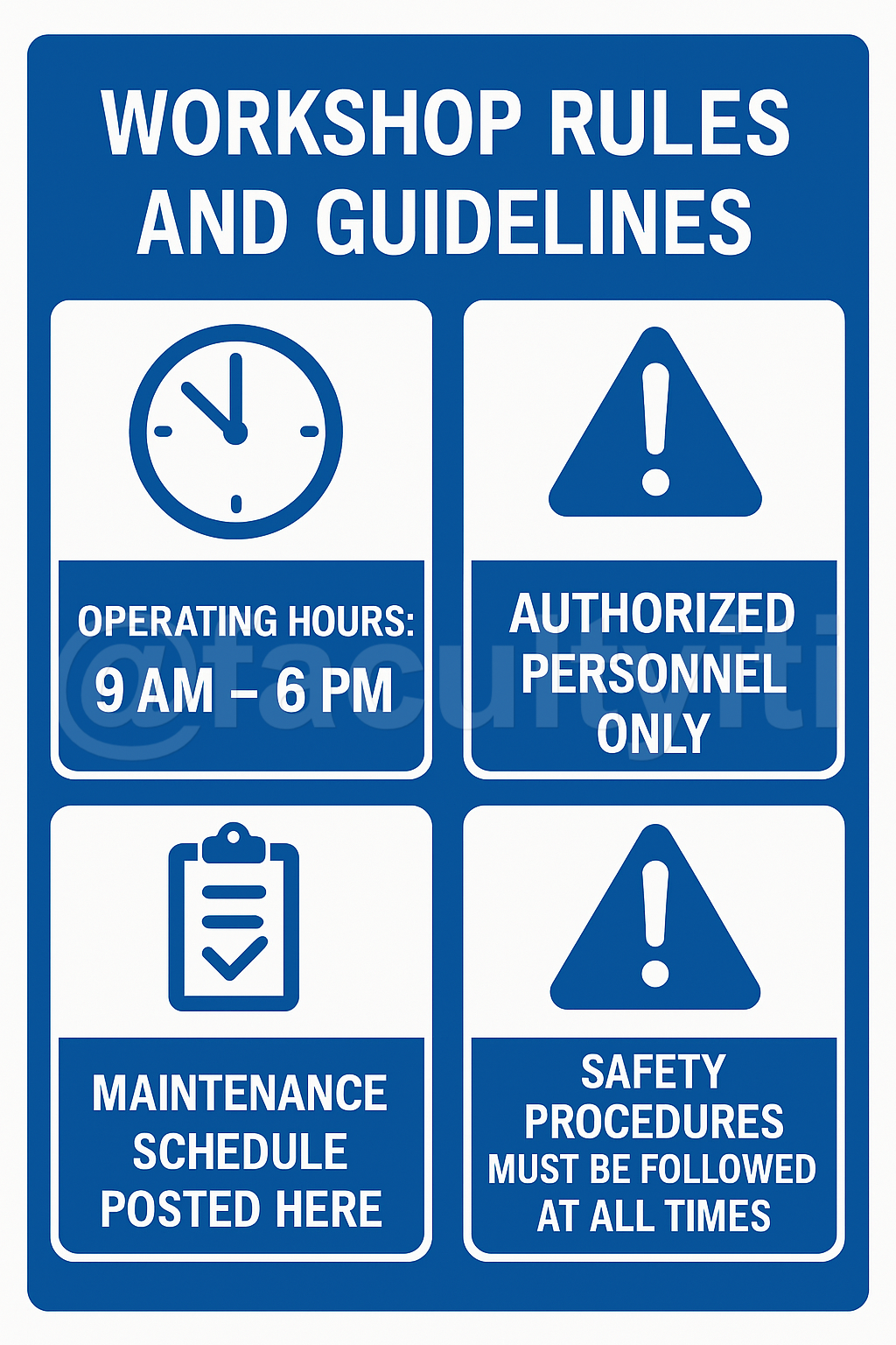 General Information Signs for Workshop Rules and Guidelines
