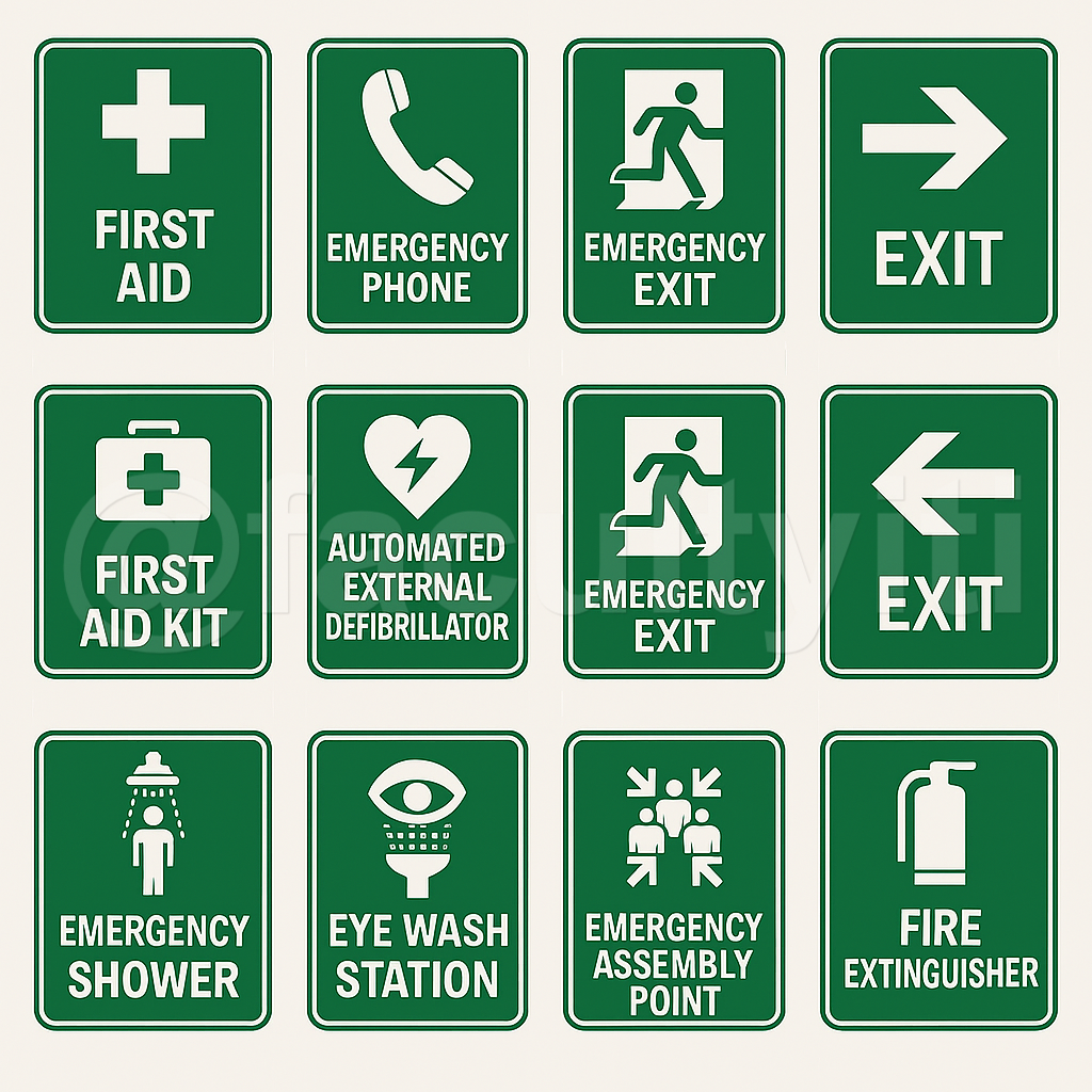 Emergency Signs for Workshop Safety and First Aid